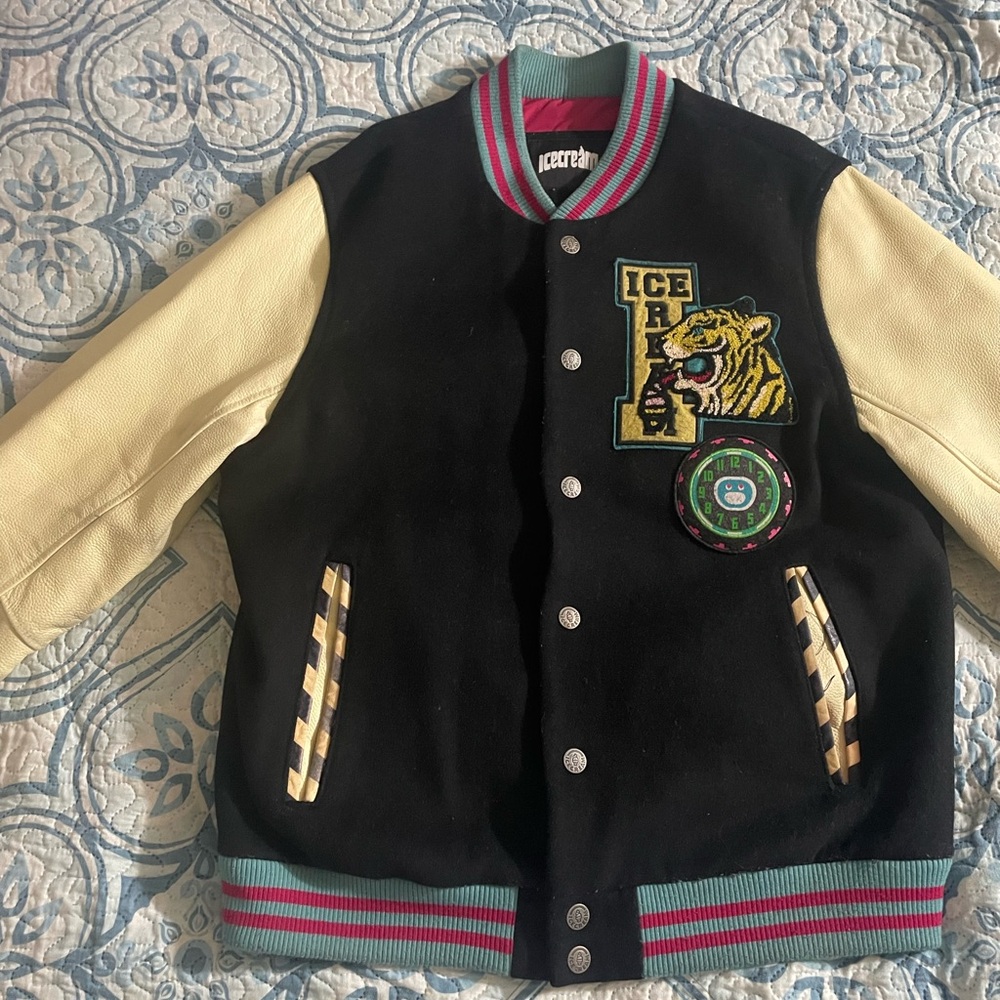 Icecream Kids Jacket - Black and Cream with Tiger Patch